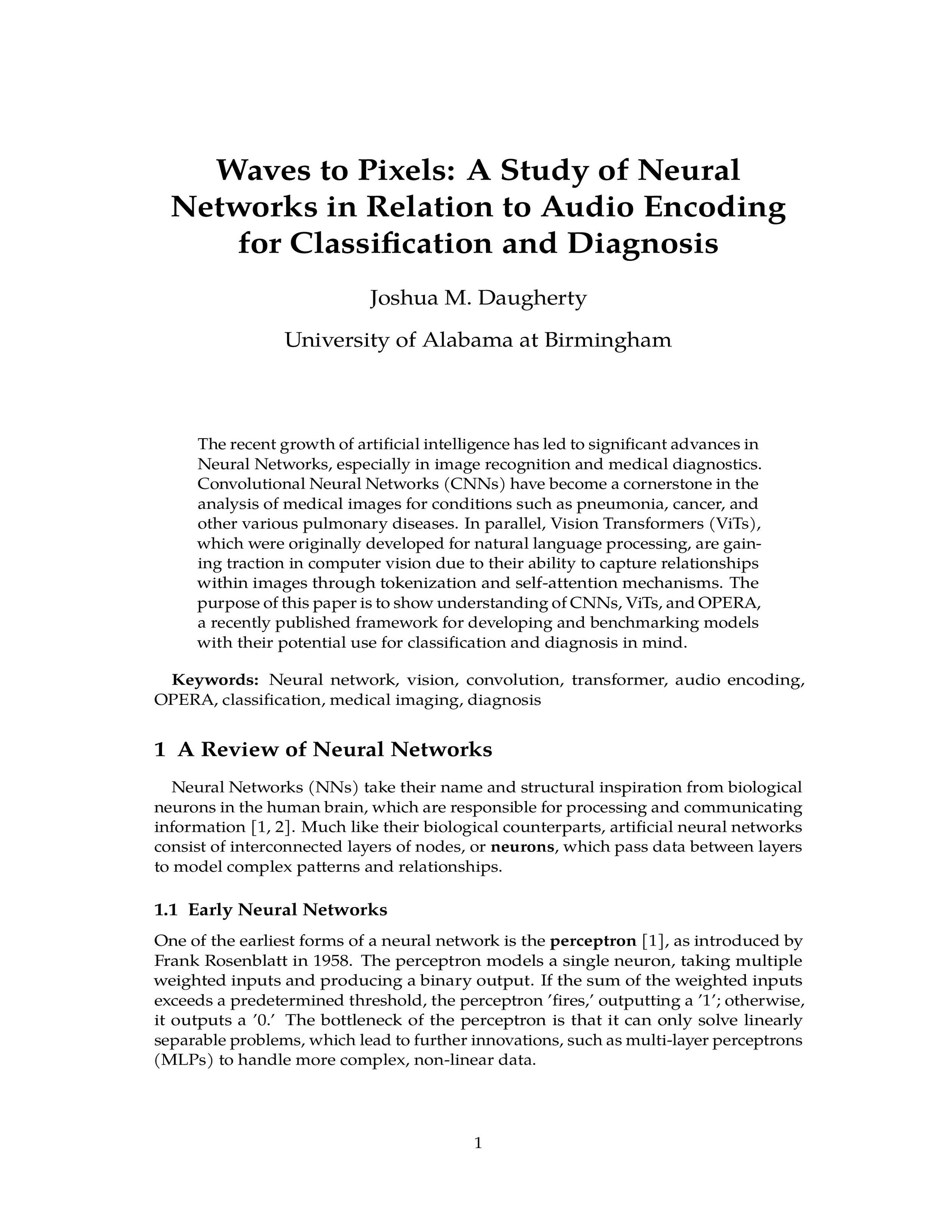 Waves to Pixels: A Study of Neural Networks in Relation to Audio Encoding for Classification and Diagnosis